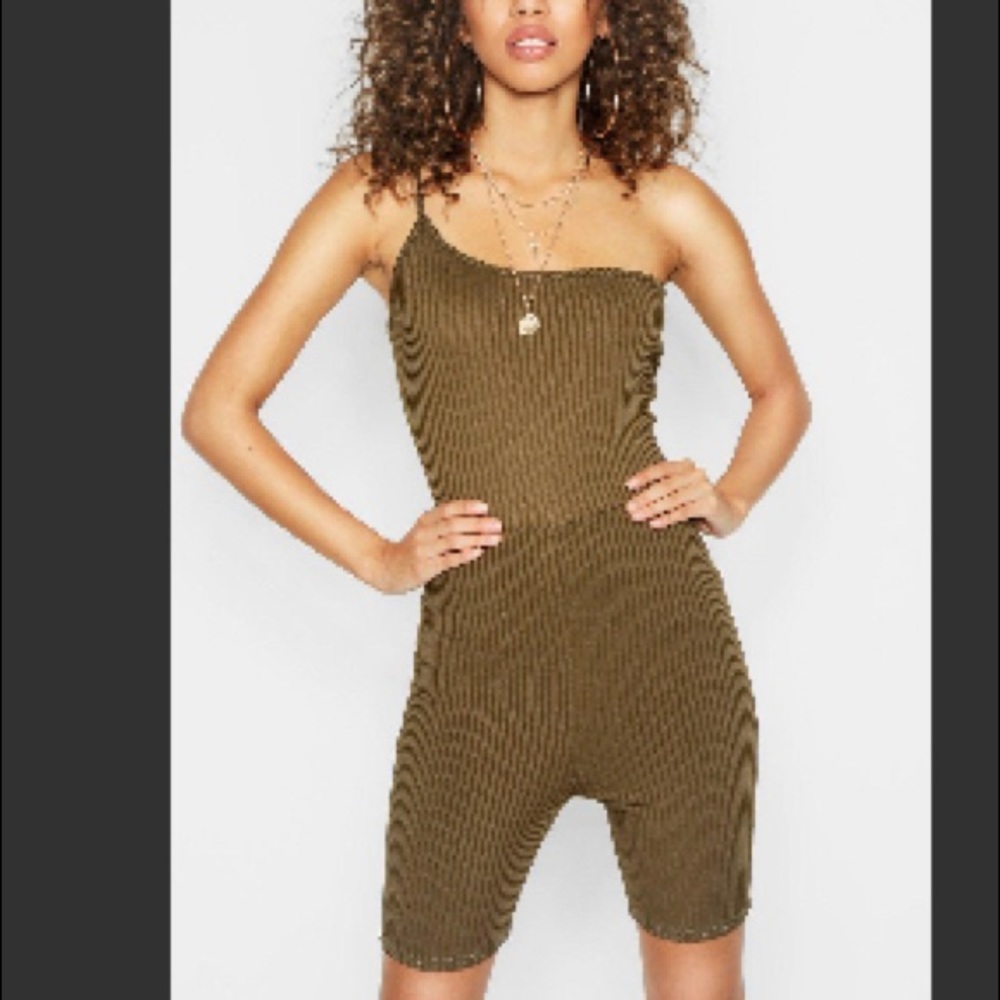 Olive green one shoulder romper
